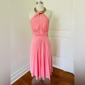 Michael Kors Pink Halter Midi Dress with Ruched Waist Sz 6